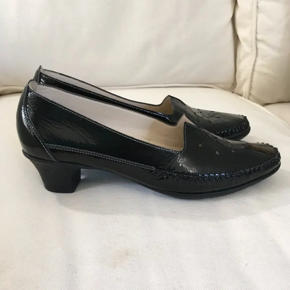 SAS Sonyo Slip-on Black Patent Leather Heeled Loafer
